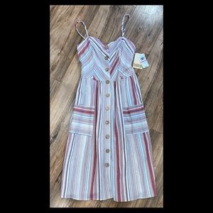 womans BeBop size S button down midi dress W/Adjustable Straps And Pockets NWT